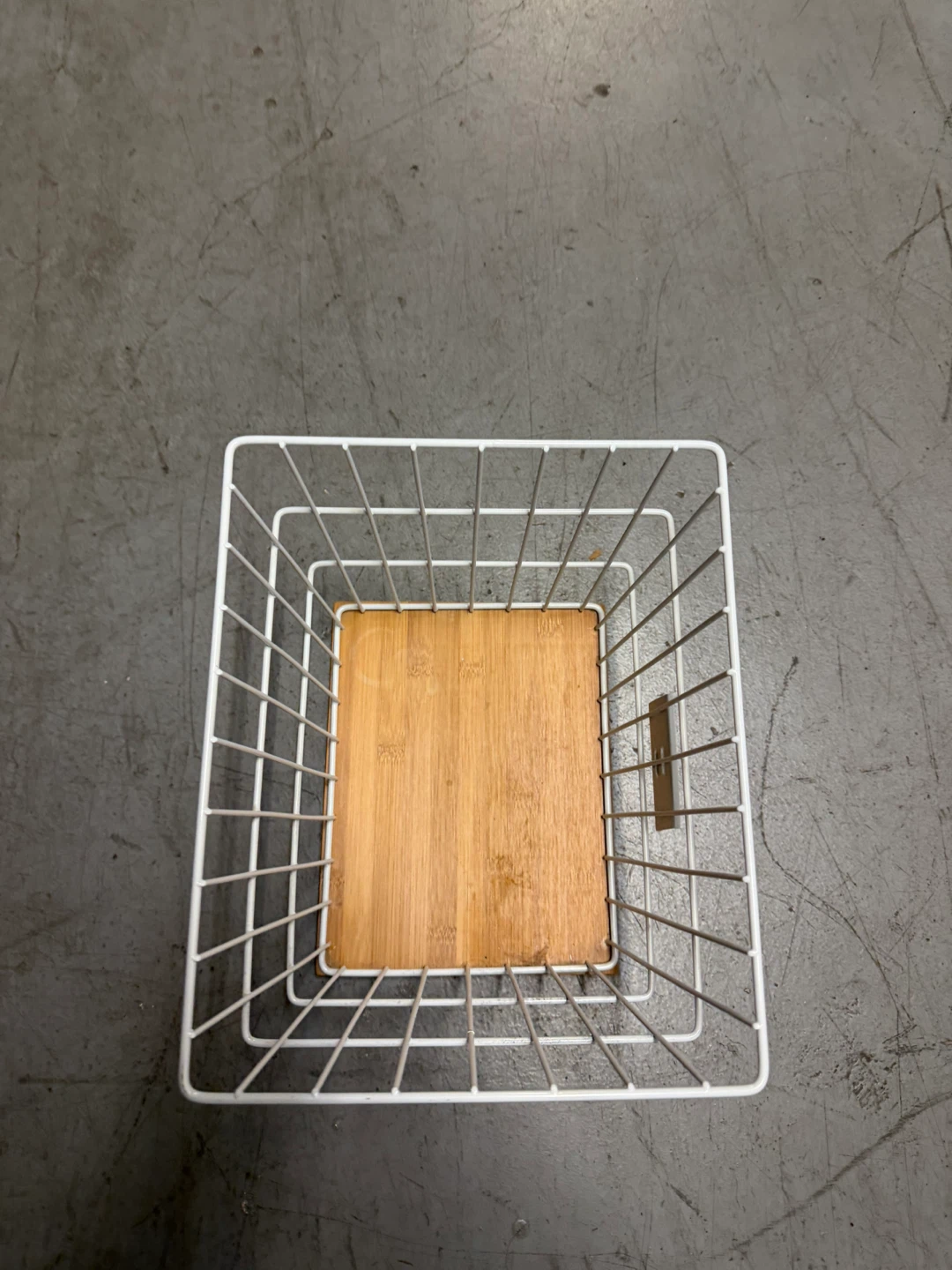 White Wire Storage Basket with wood Base - photo 2