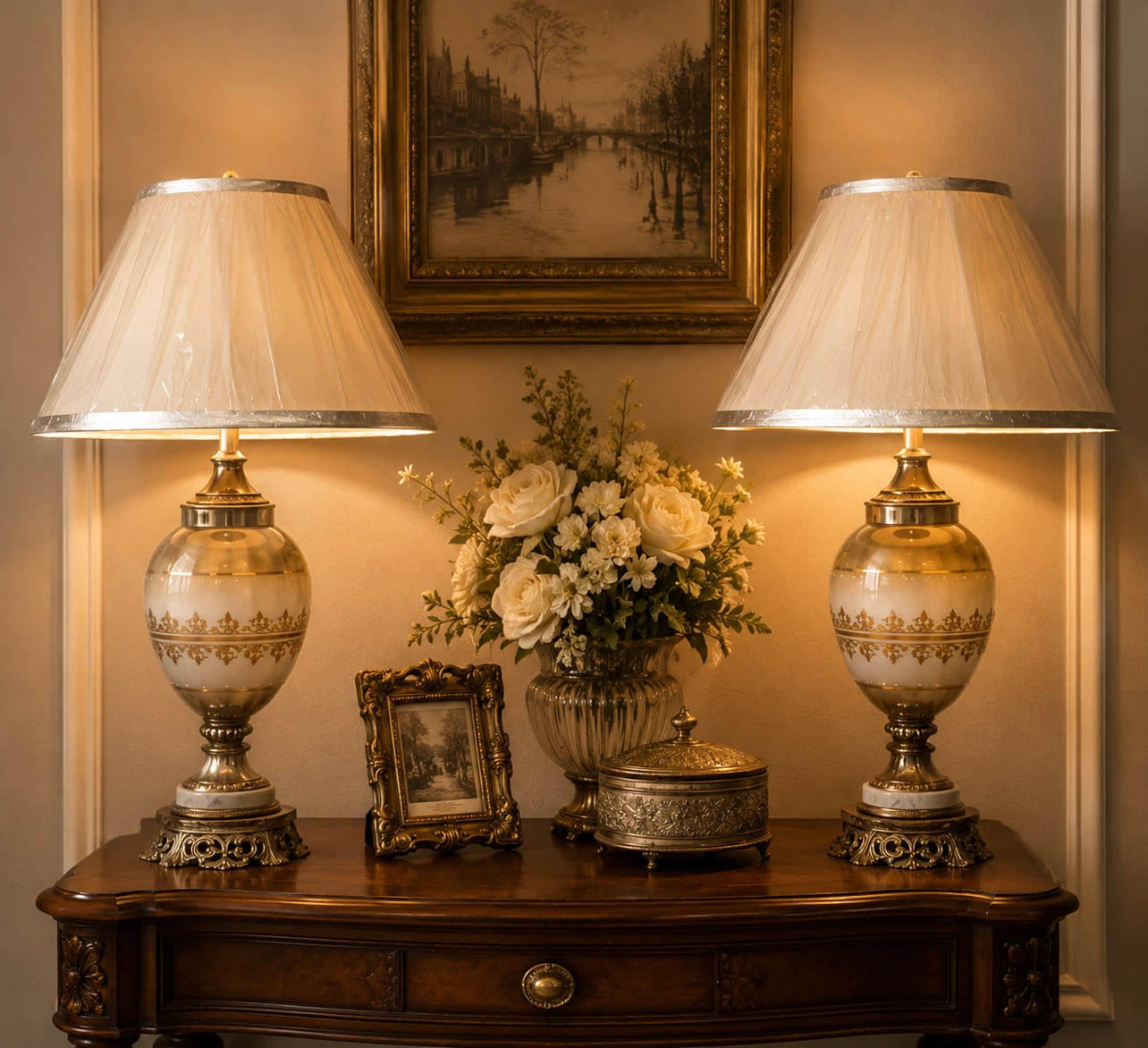 Pair of ornate table lamps. Each