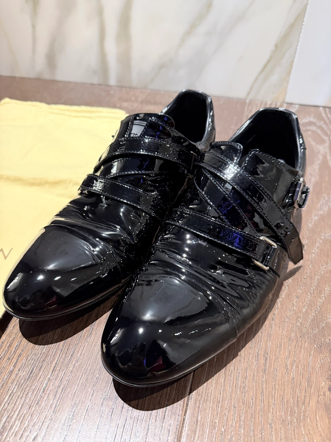 Louis Vuitton Black Patent Leather Buckle Shoes Size 8
