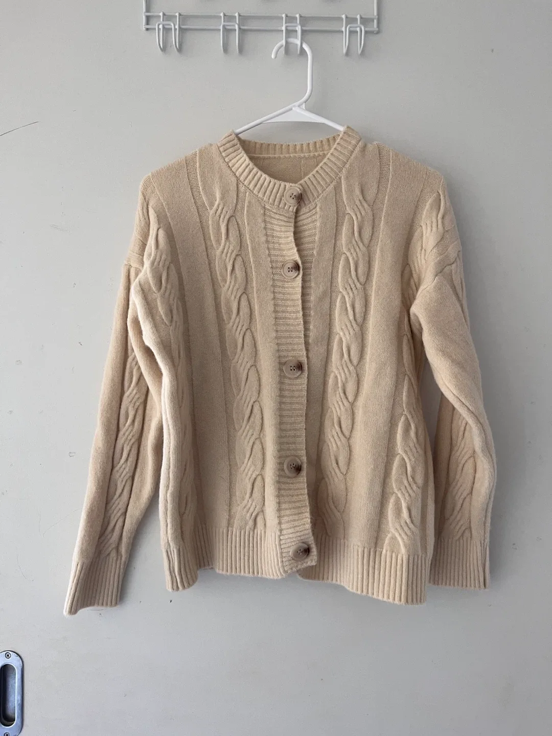 Cream Cable Knit Button-Up Cardigan