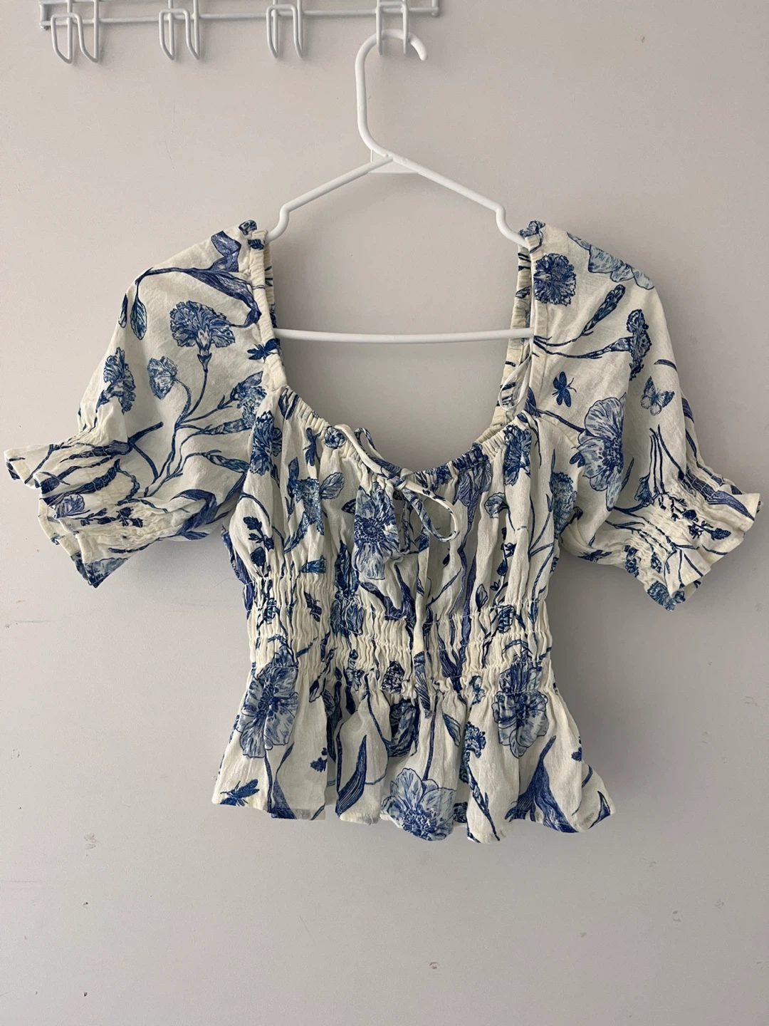 H&M Blue Floral Smocked Blouse Size S