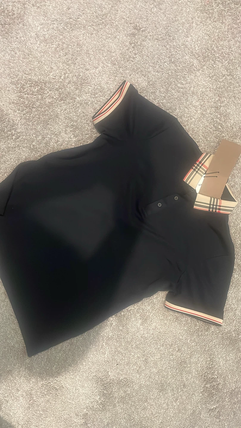 Burberry Black Polo Shirt with Nova Check Collar