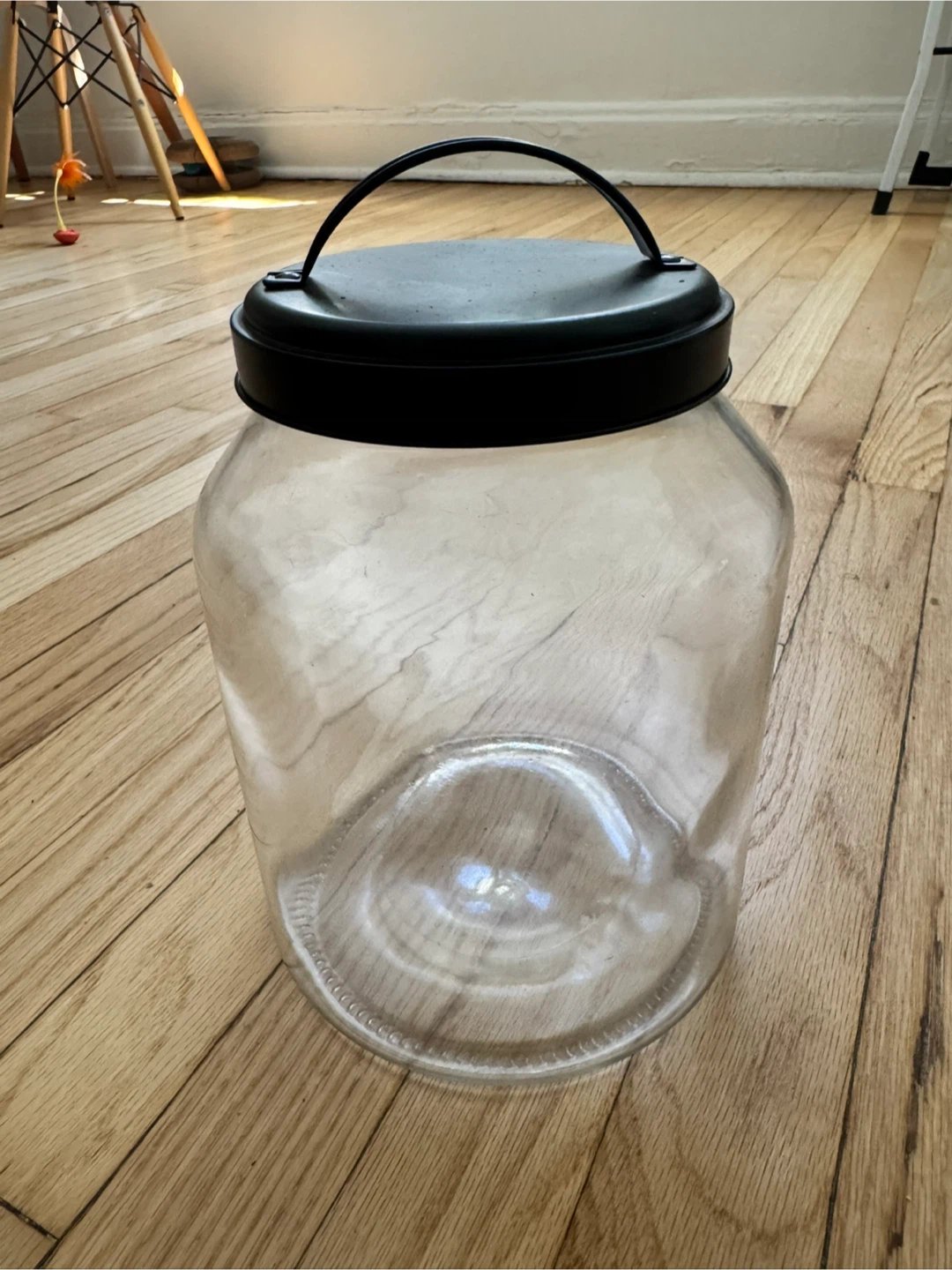 Large Glass Jar with Black Lid and Handle
