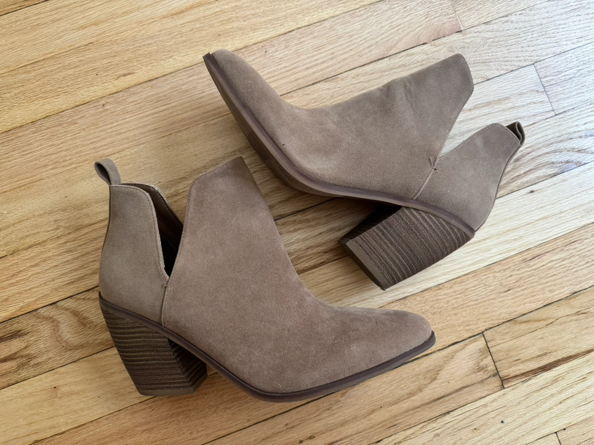 Size 10 Taupe Suede V-Cut Ankle Boots