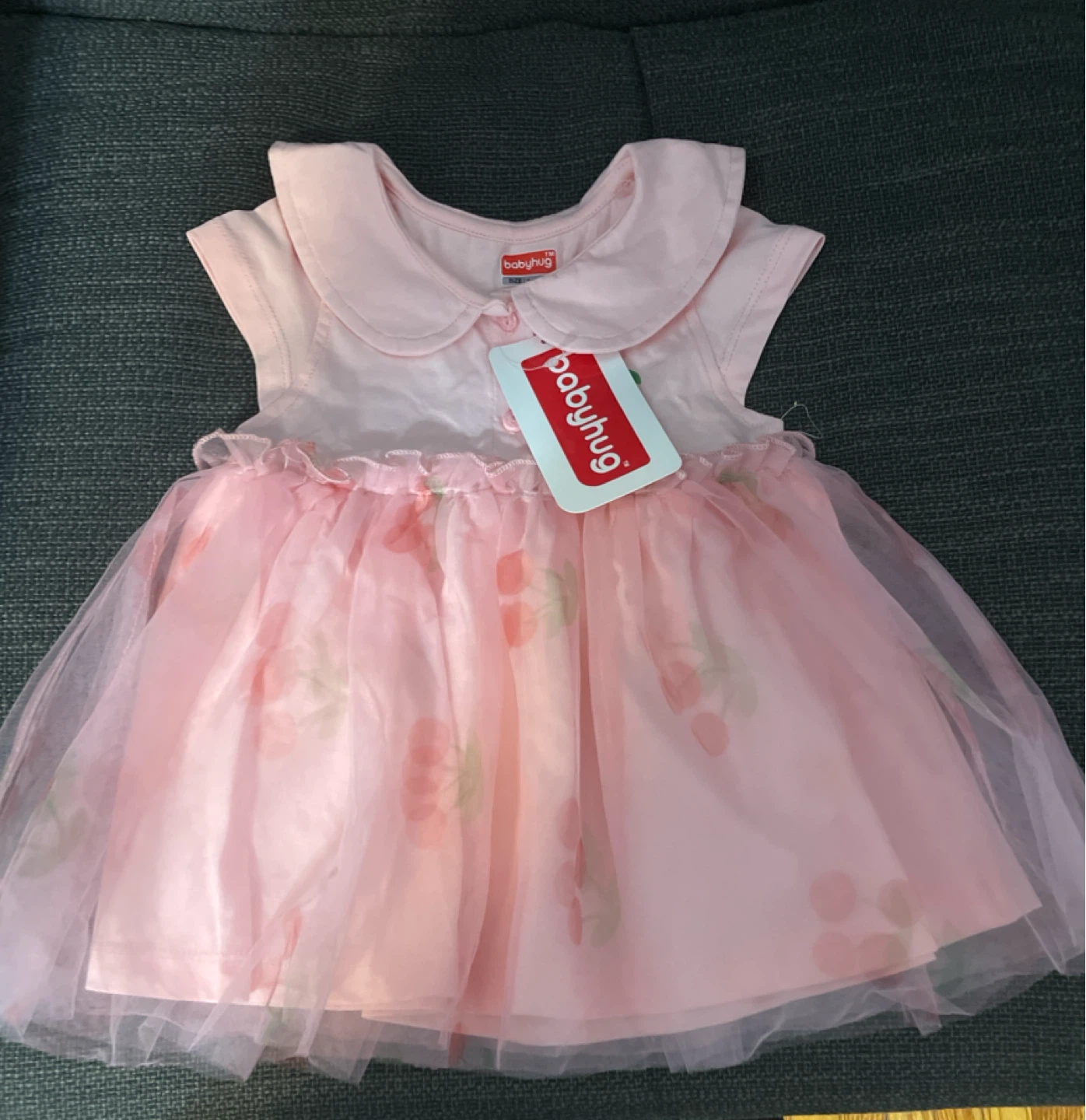 New Babyhug Pink Cherry Print Tulle Dress