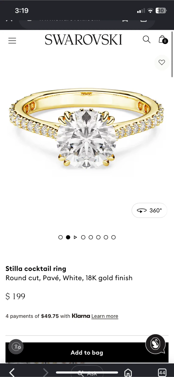 Swarovski Stilla Cocktail Ring 18K Gold Finish