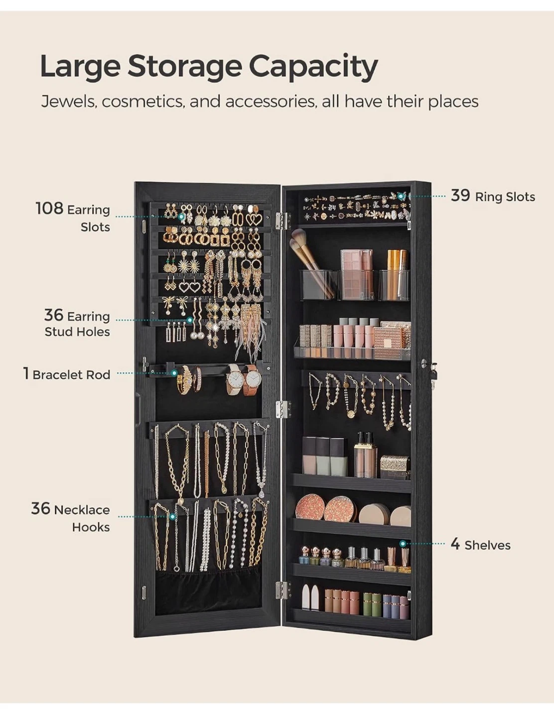 Over-the-Door Jewelry Cabinet with Mirror -Pickup Only - photo 4