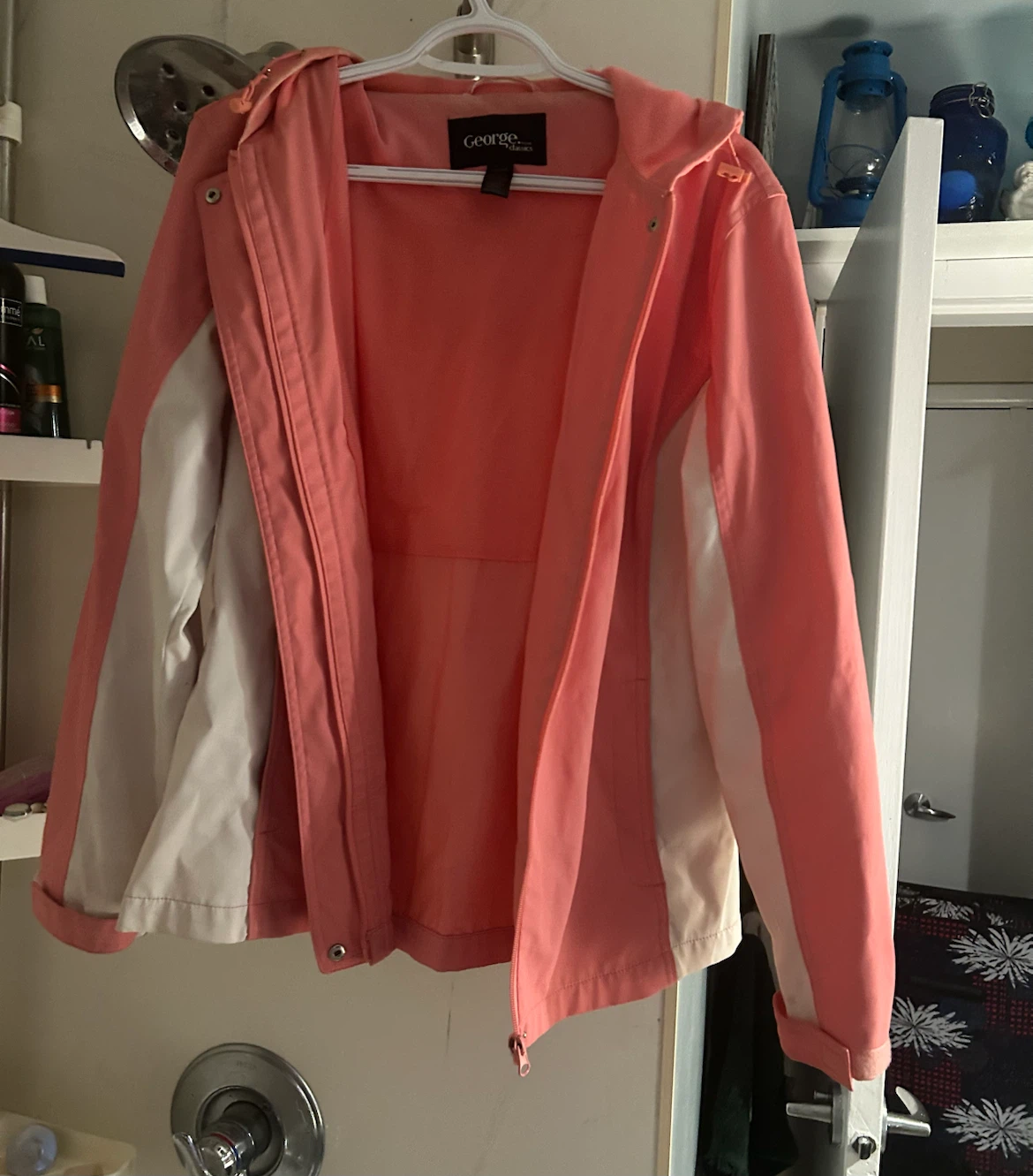 Coral and White Hooded Jacket