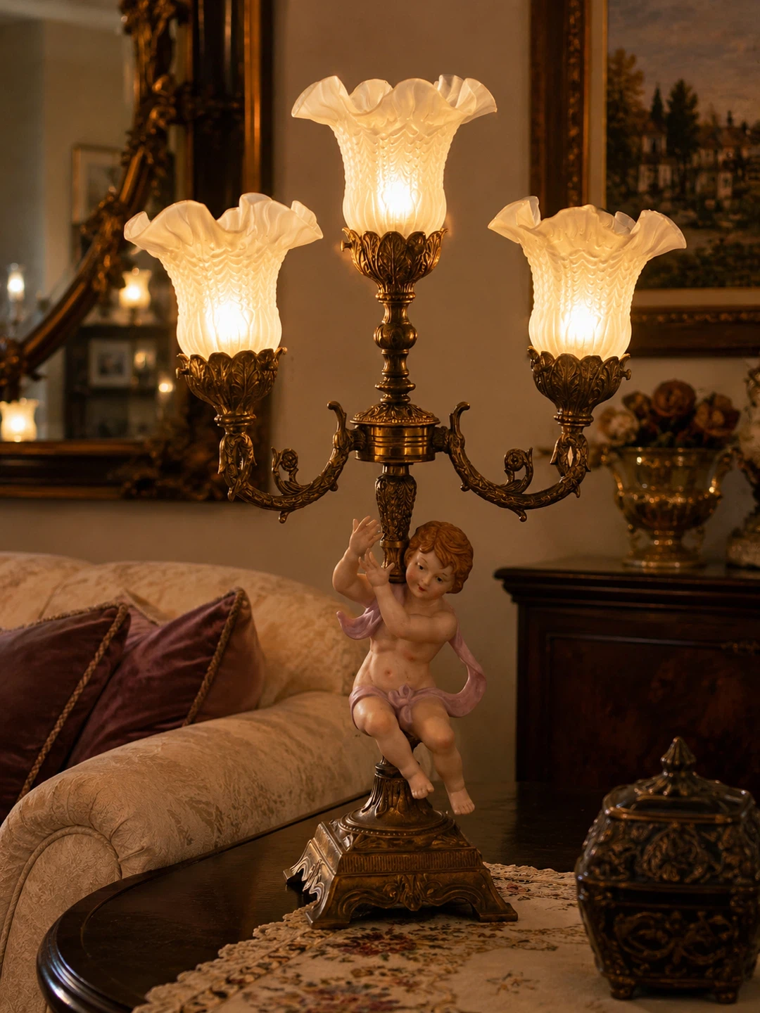 Vintage Cherub Trio Lamp