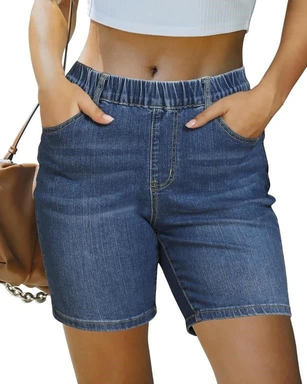 luvamia Blue Denim Shorts with Elastic Waistband