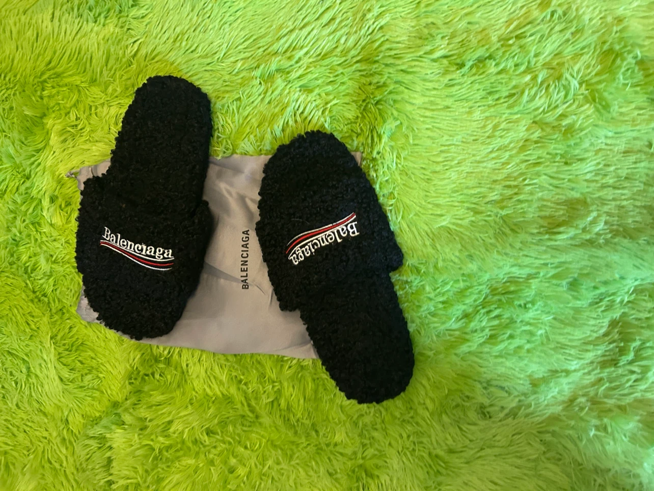 Balenciaga Black Fuzzy Slides with Dust Bag