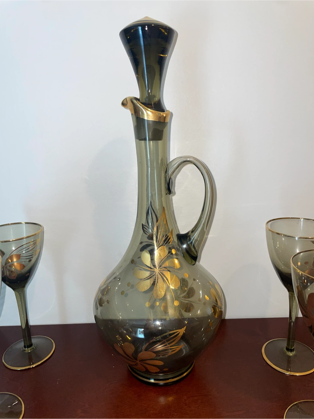 Vintage Glass Decanter and 5 Goblets Set - photo 2