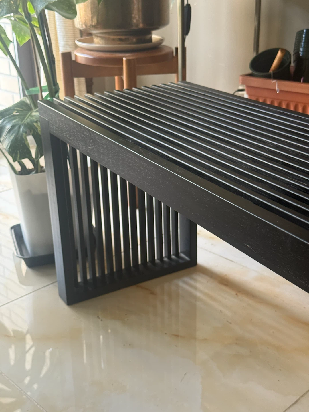 Black Modern Slat Entryway Bench - photo 2
