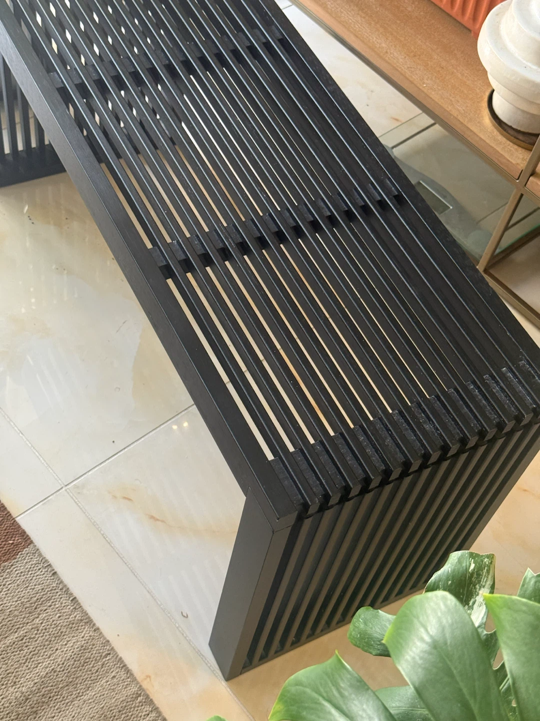 Black Modern Slat Entryway Bench - photo 4