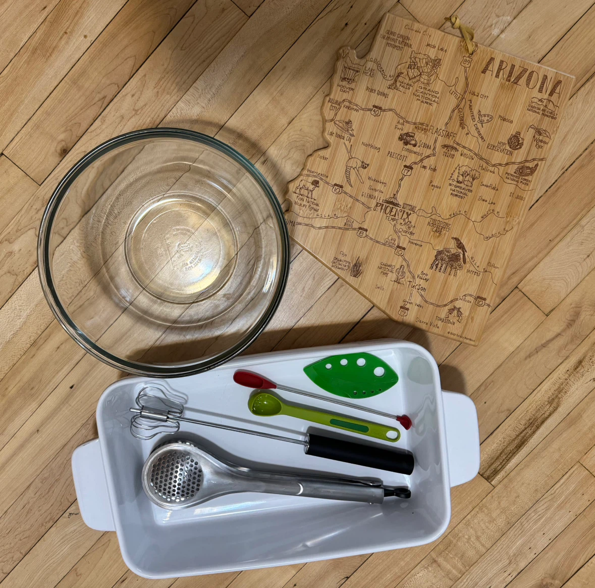 Glass Mixing Bowl and Kitchen Utensils