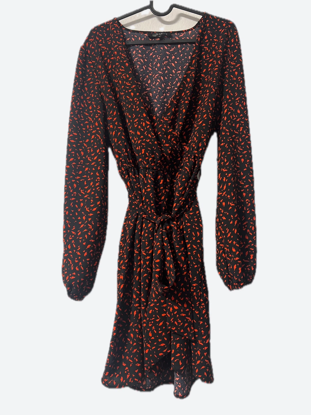 Dynamite Black & red Print Long Sleeve Wrap Dress