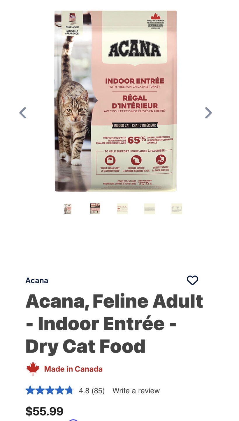 Acana cat food indoor entrée
