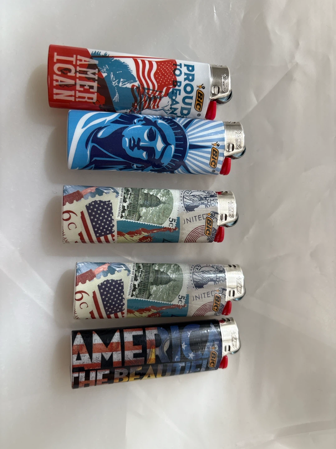 Lot of 5 collectible BIC Lighters - American Themed Designs