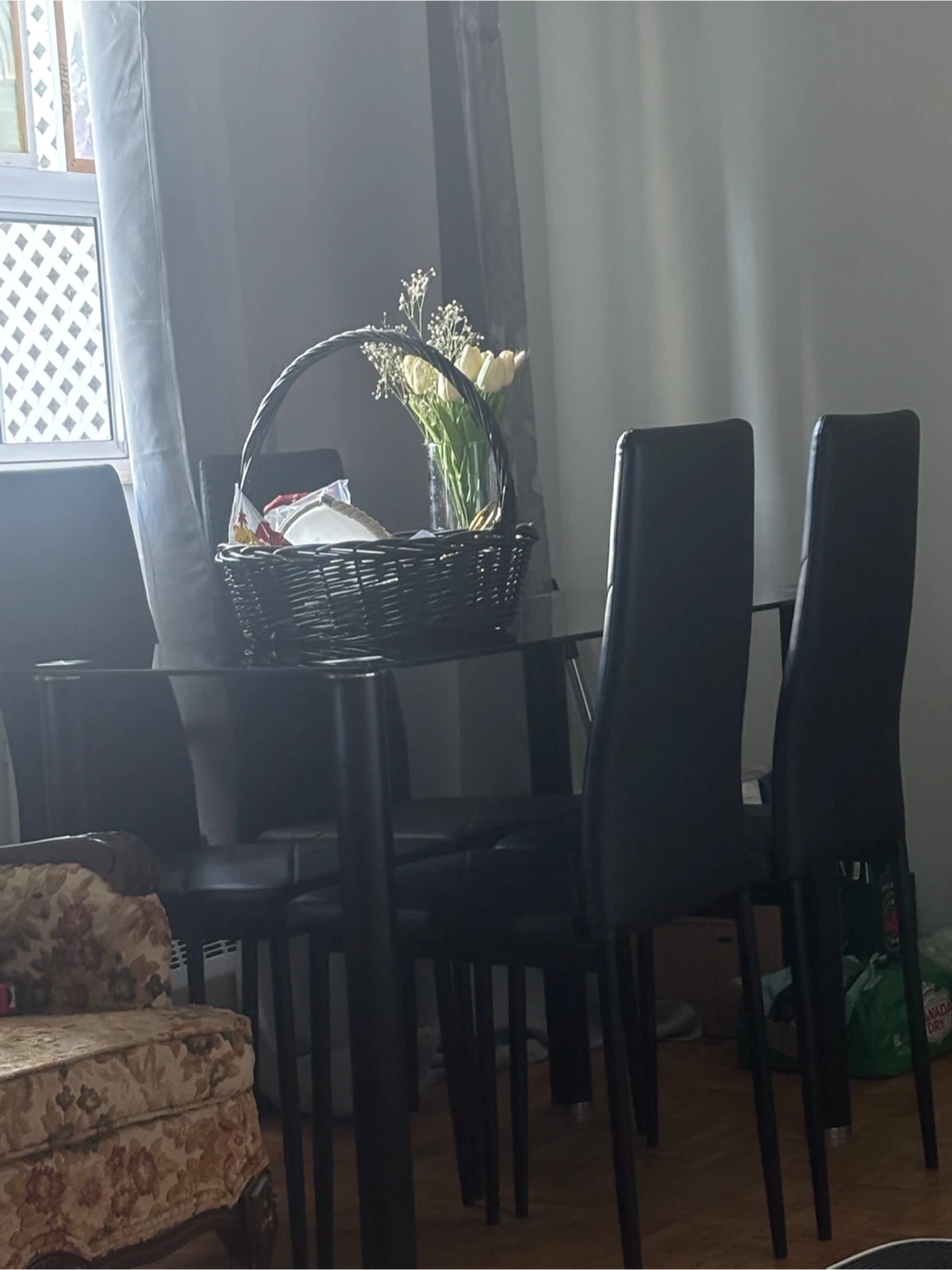 Four (4) seat dining table. Glass table top. All black - photo 2