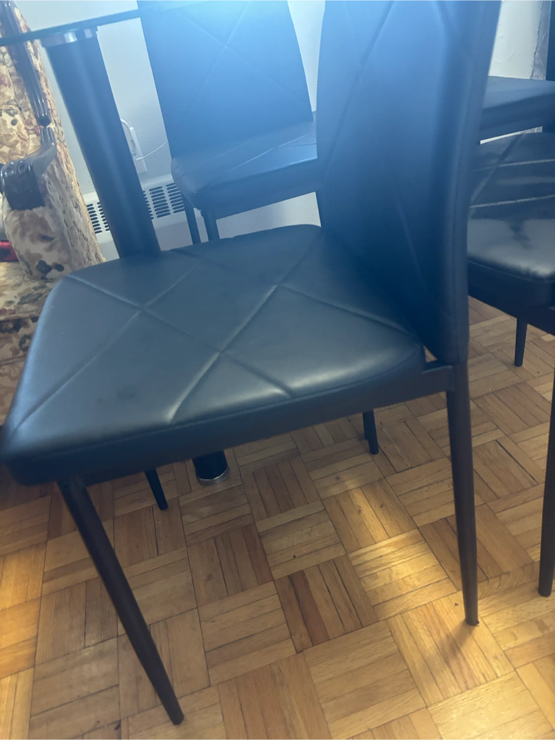 Four (4) seat dining table. Glass table top. All black - photo 5