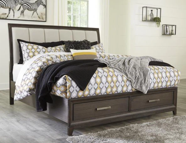 King Panel Bed with 2 Storage Drawers