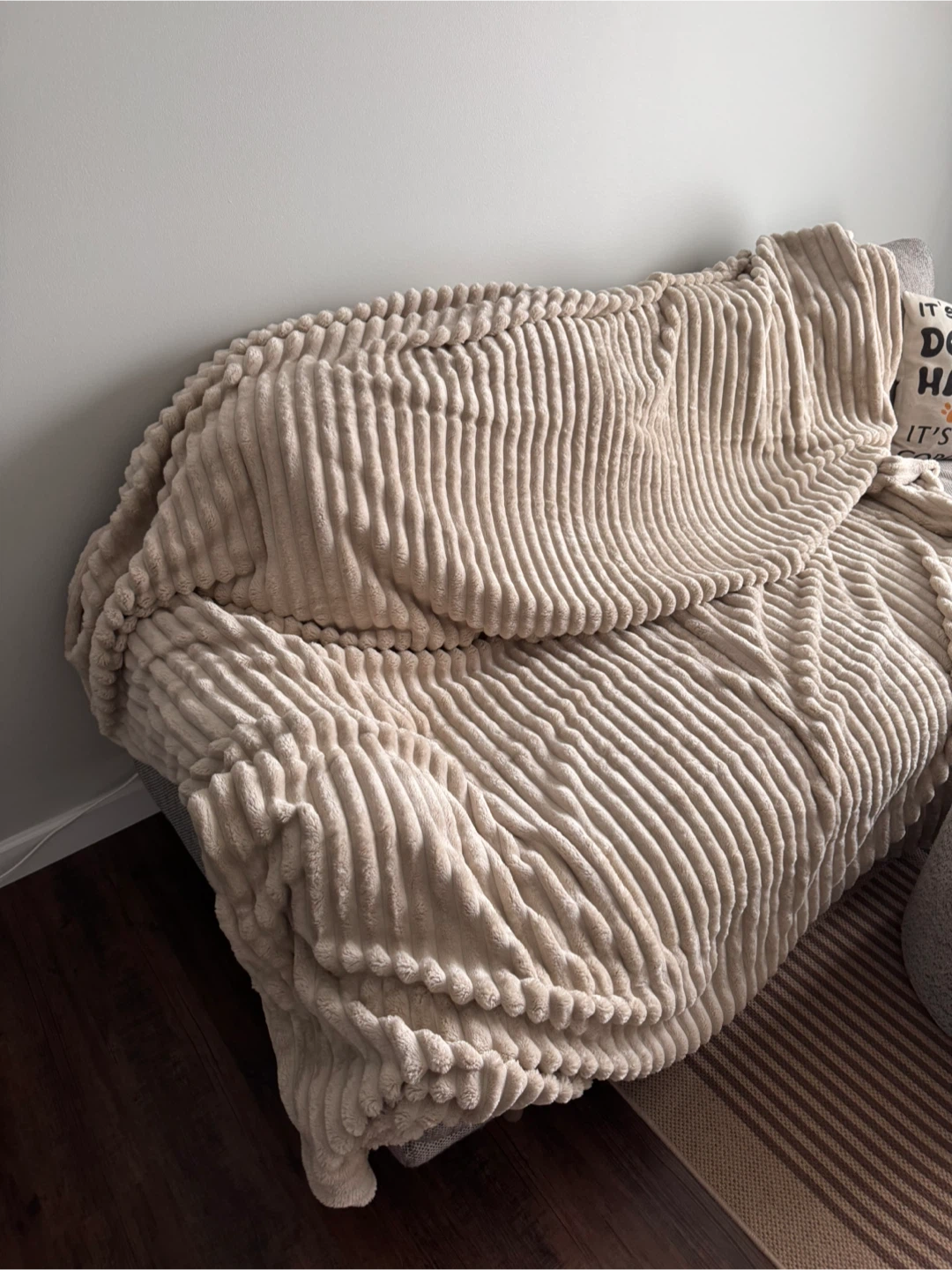 Plush Corduroy Throw Blanket - Beige
