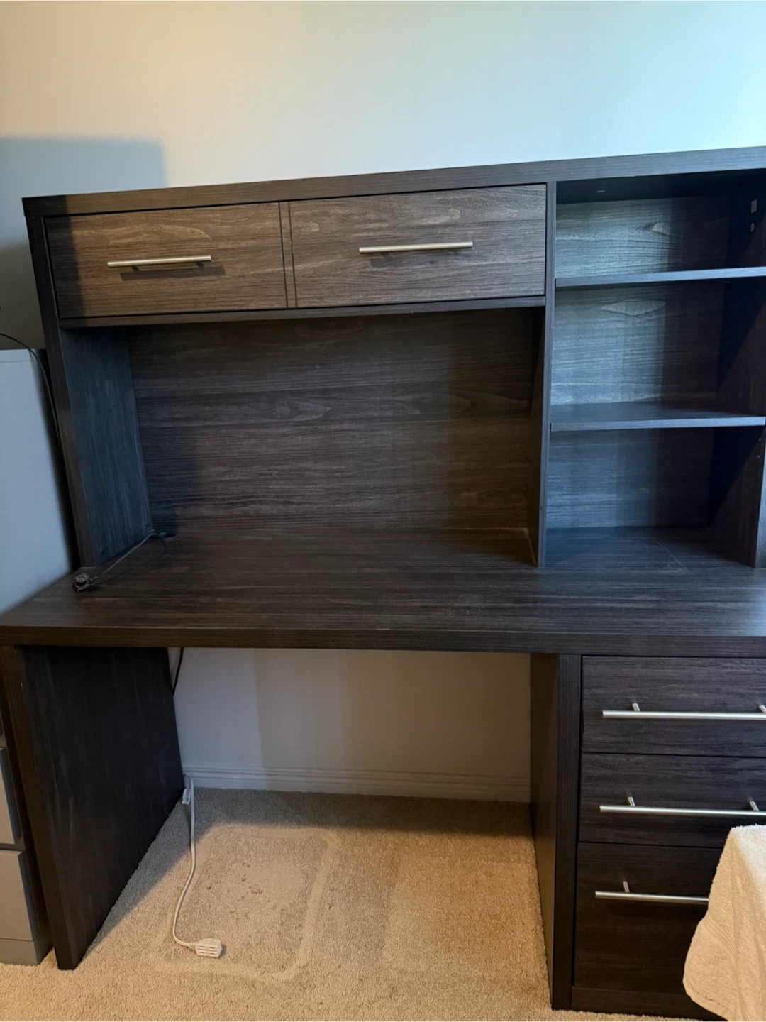 Dark Wood Desk with Hutch and Drawers