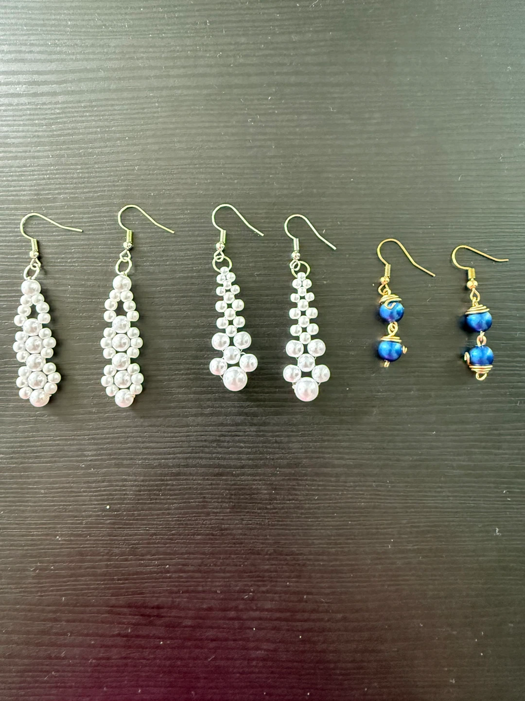 Handmade Pearl and Blue Bead Earrings