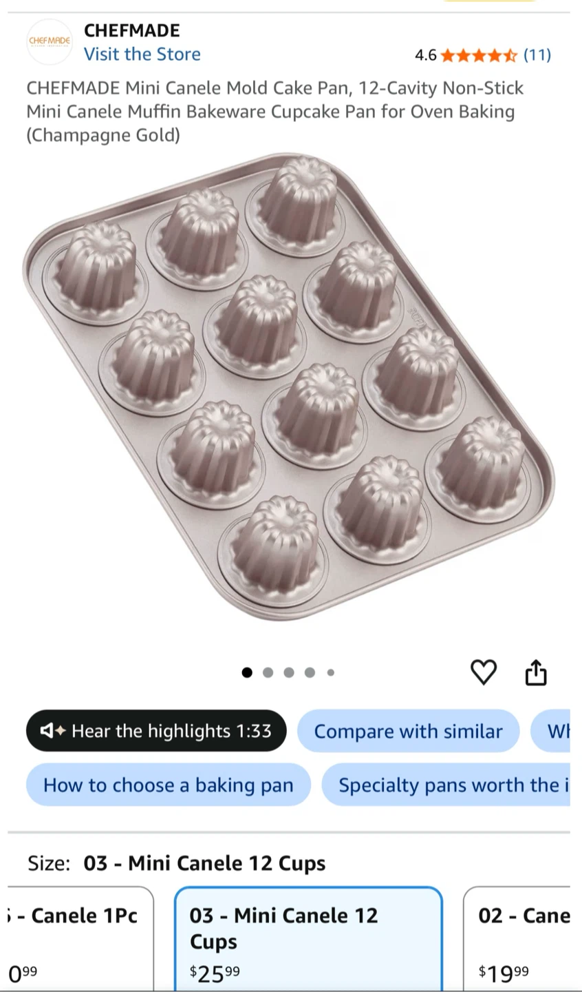 CHEFMADE Mini Canele Mold Cake Pan 12 Cup Non-Stick - photo 2