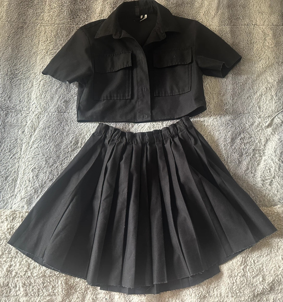 H&M Black Pleated Skirt and Crop Top Set