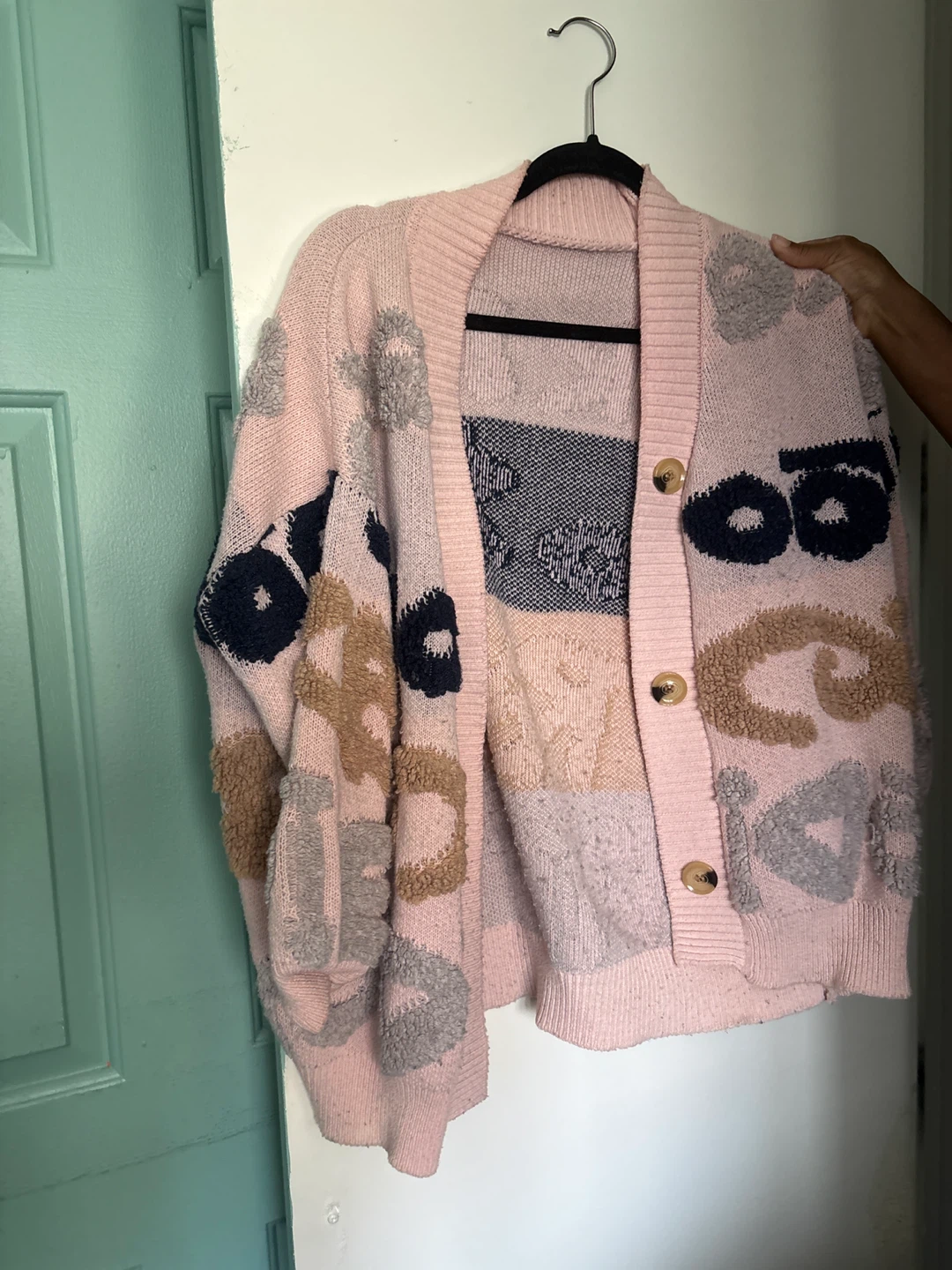 Pink Graphic Knit Cardigan