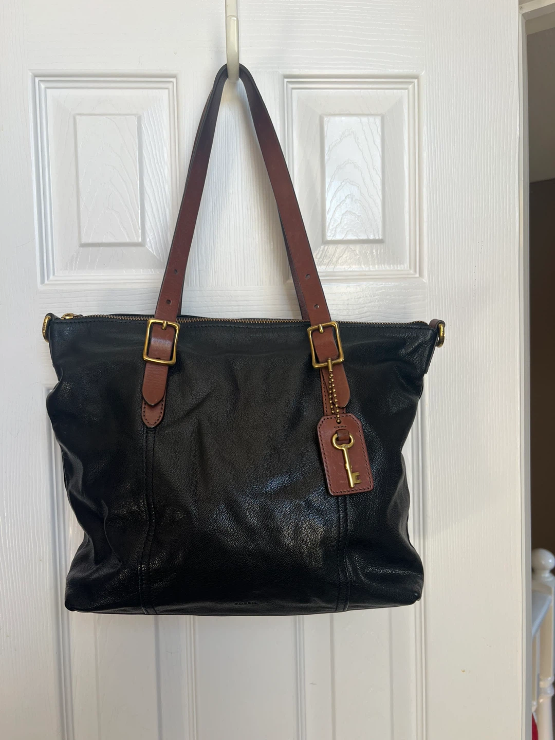 Fossil Black Leather Tote Bag