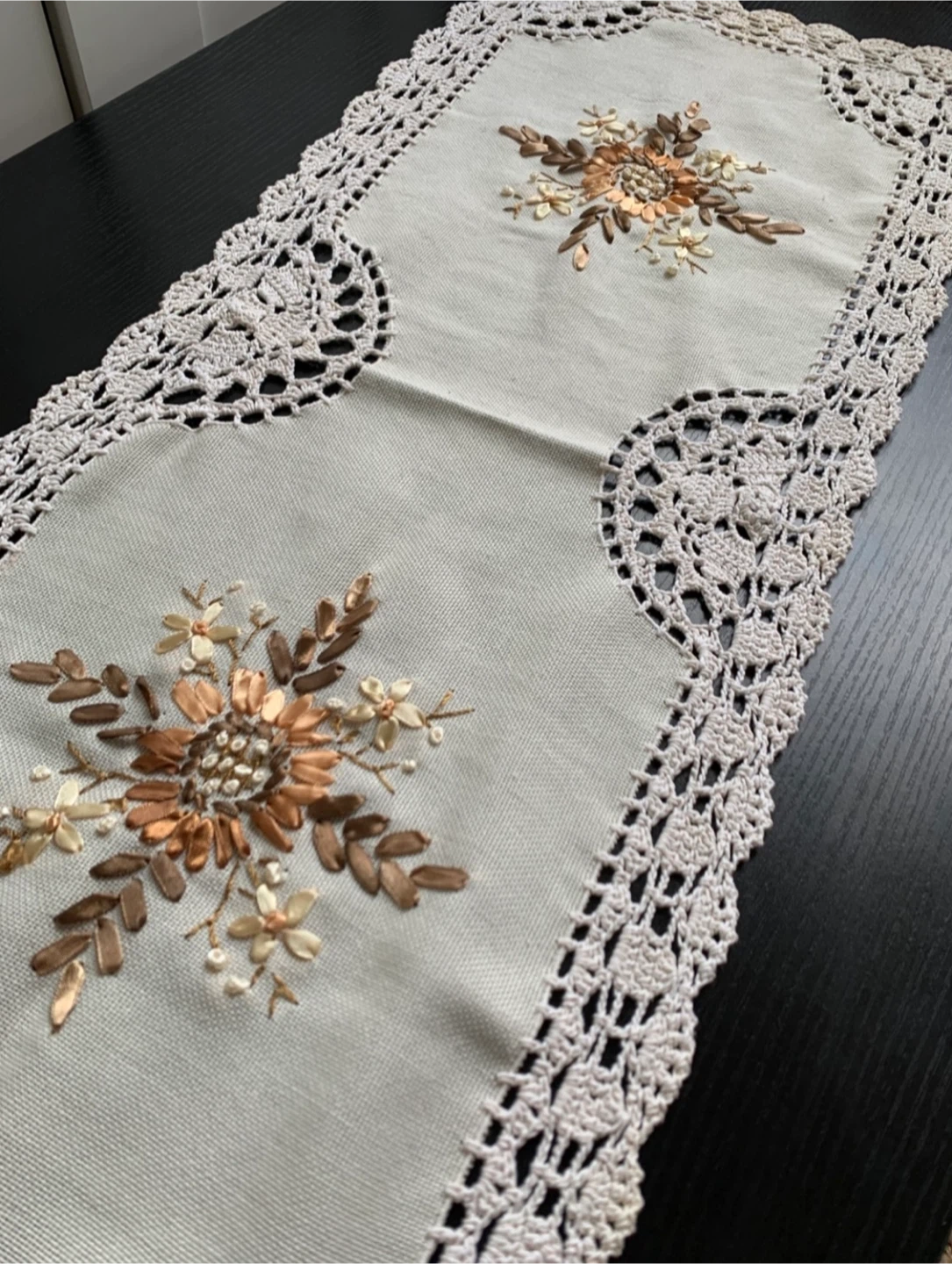 Embroidered Table Runner with Crochet Lace - photo 2