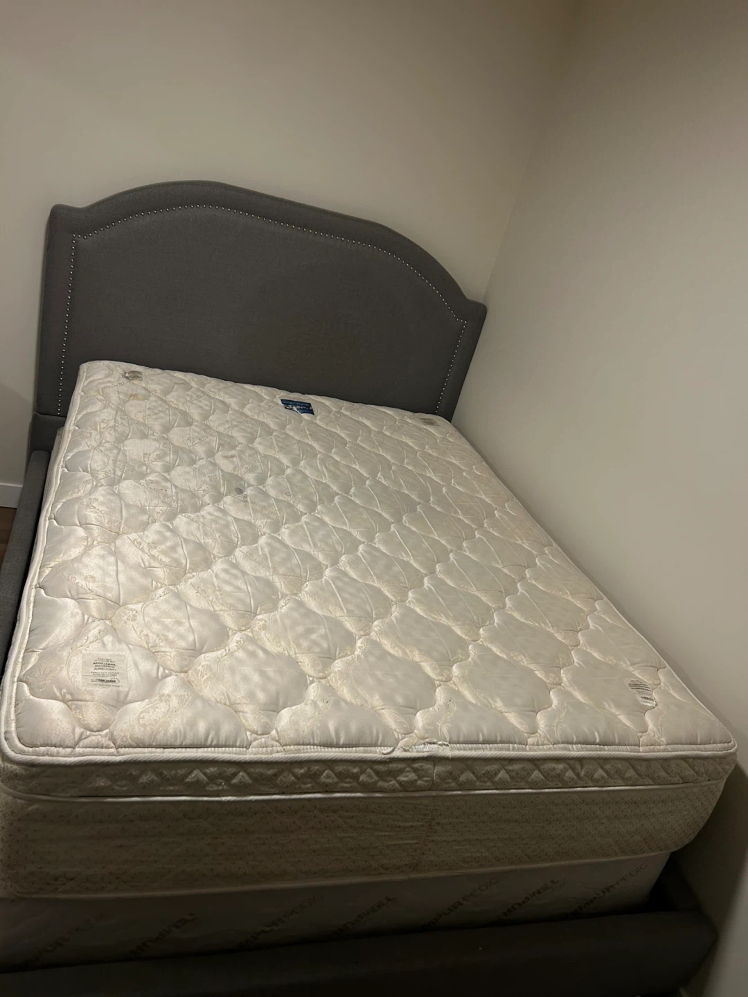 Grey Upholstered Bed with mattress