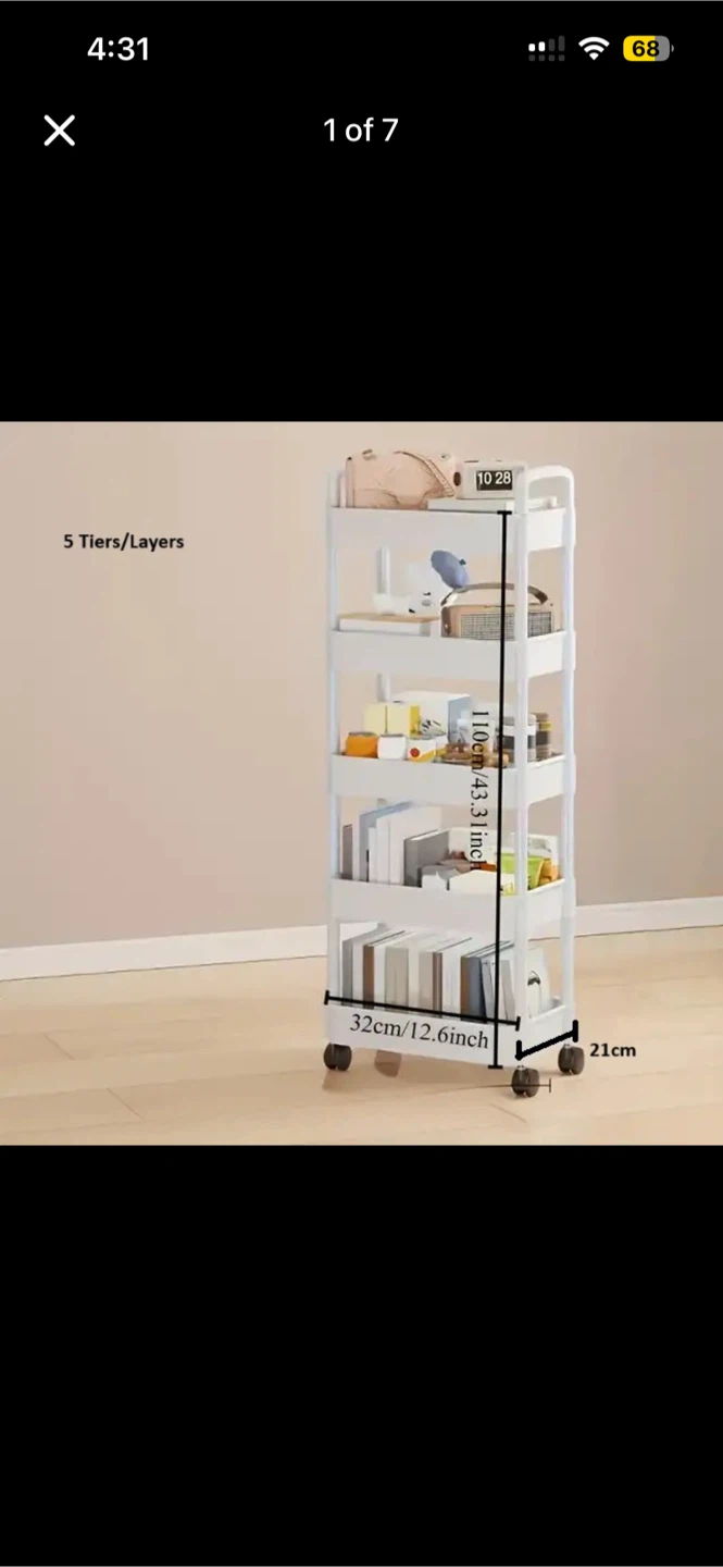 White 5-Tier Rolling Storage Cart