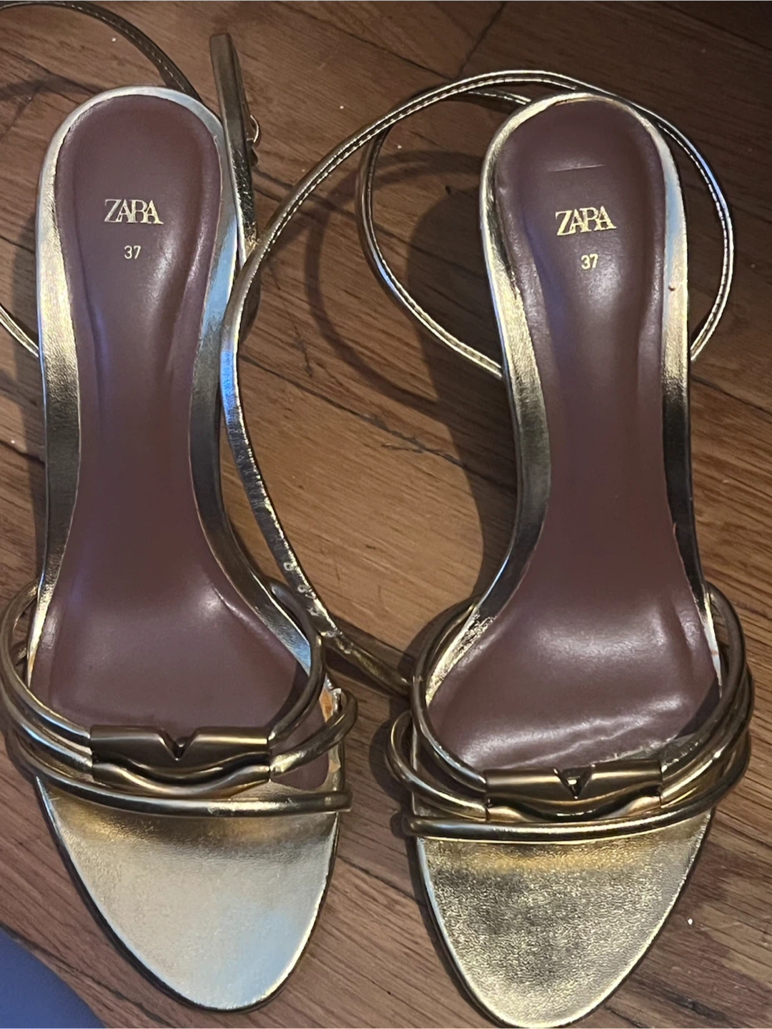 ZARA Gold Strappy Heeled Sandals Size 37