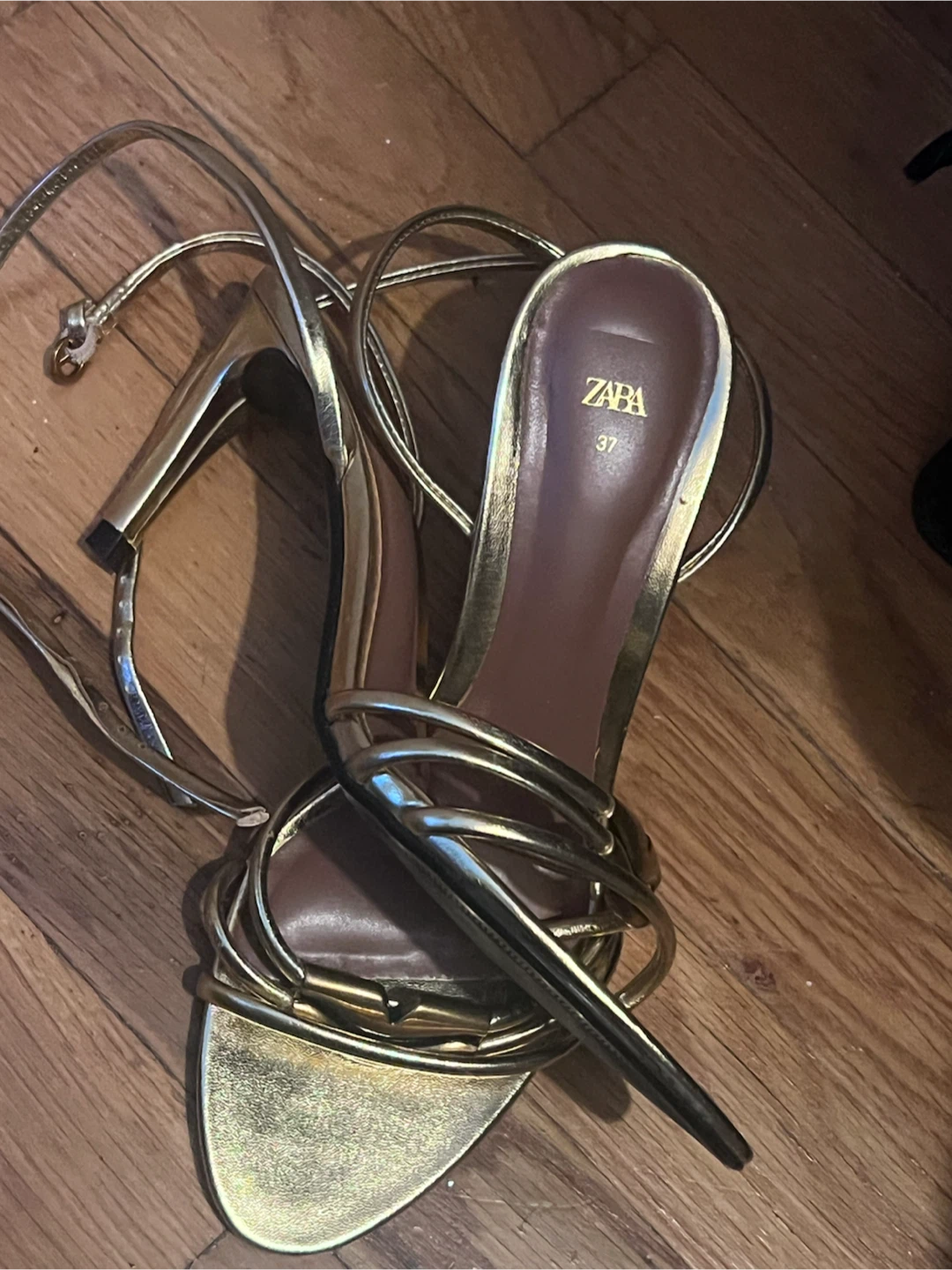 ZARA Gold Strappy Heeled Sandals Size 37 - photo 2