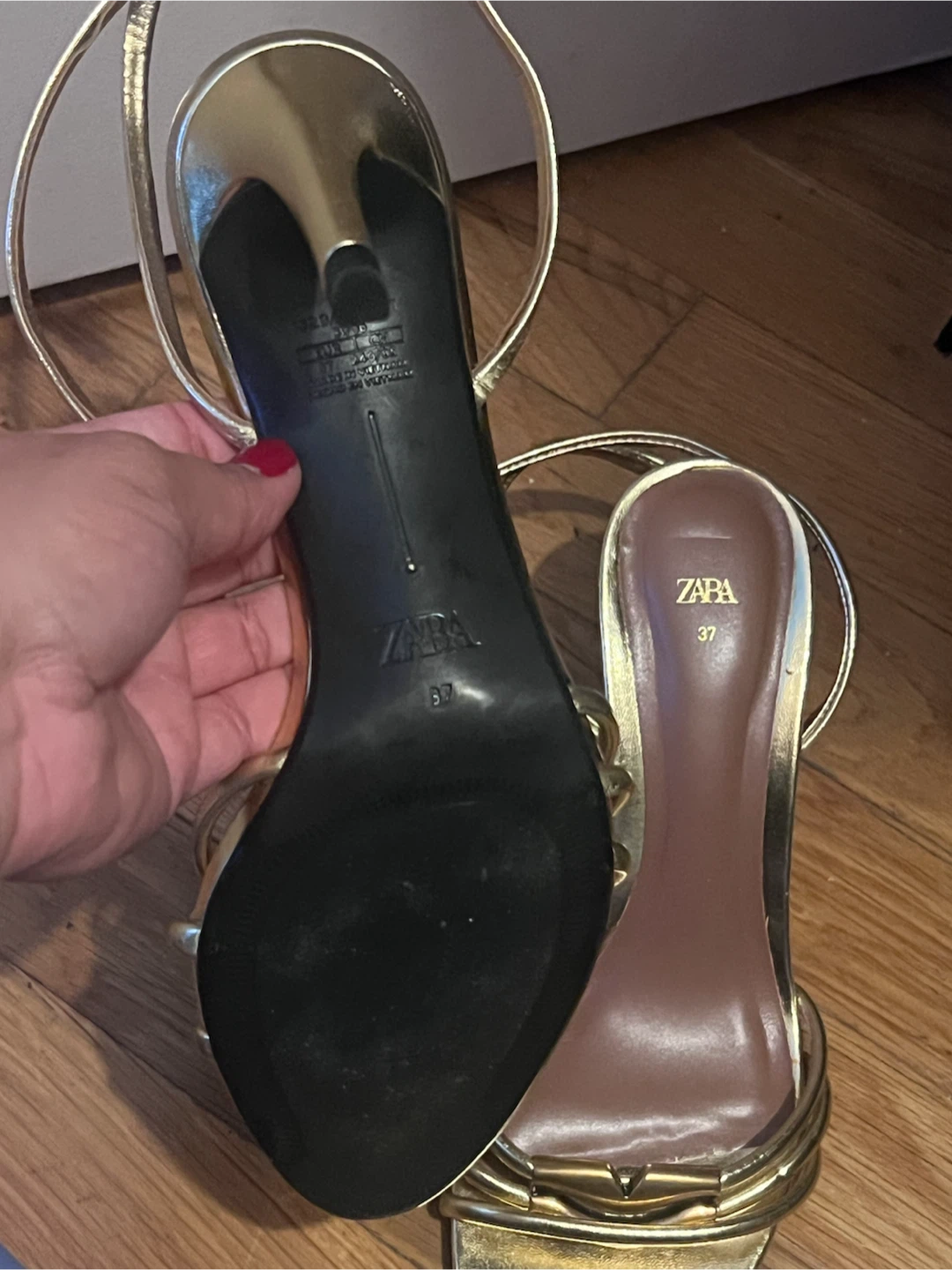 ZARA Gold Strappy Heeled Sandals Size 37 - photo 3