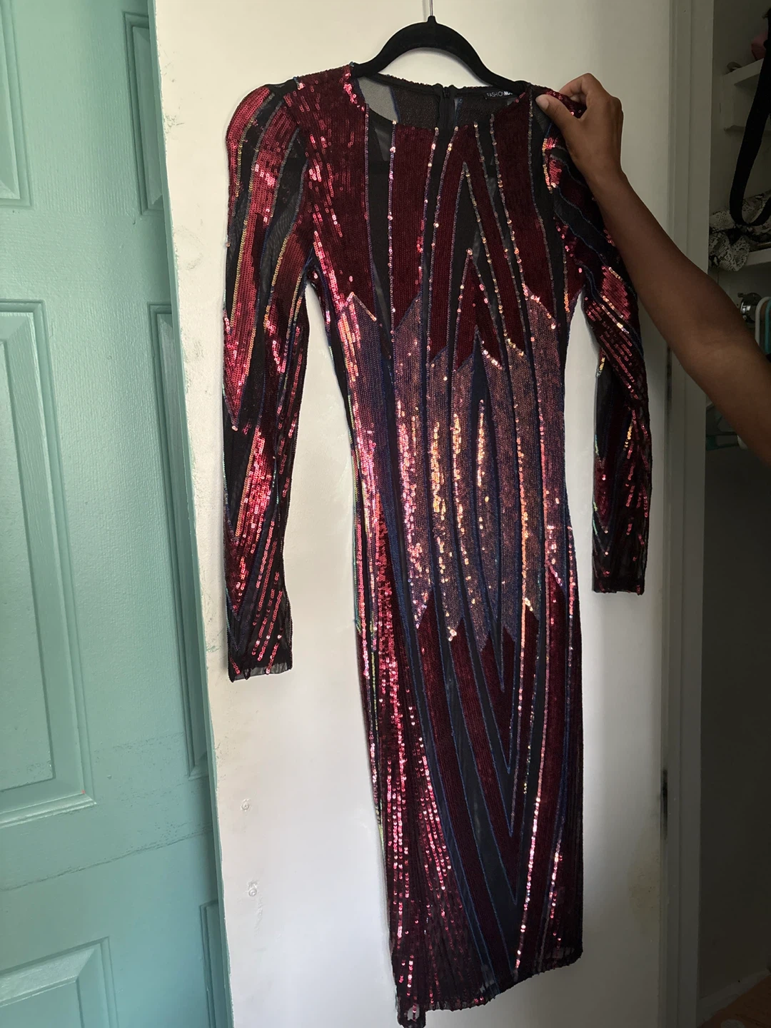 Sequined Long Sleeve Midi Dress