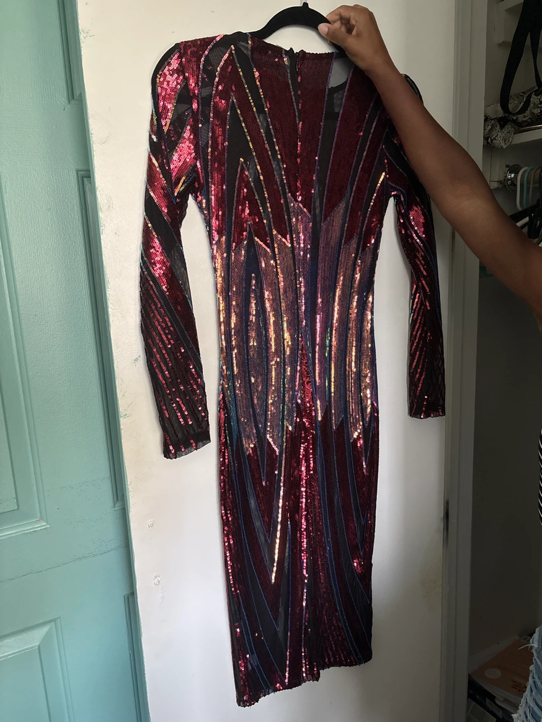 Sequined Long Sleeve Midi Dress - photo 2