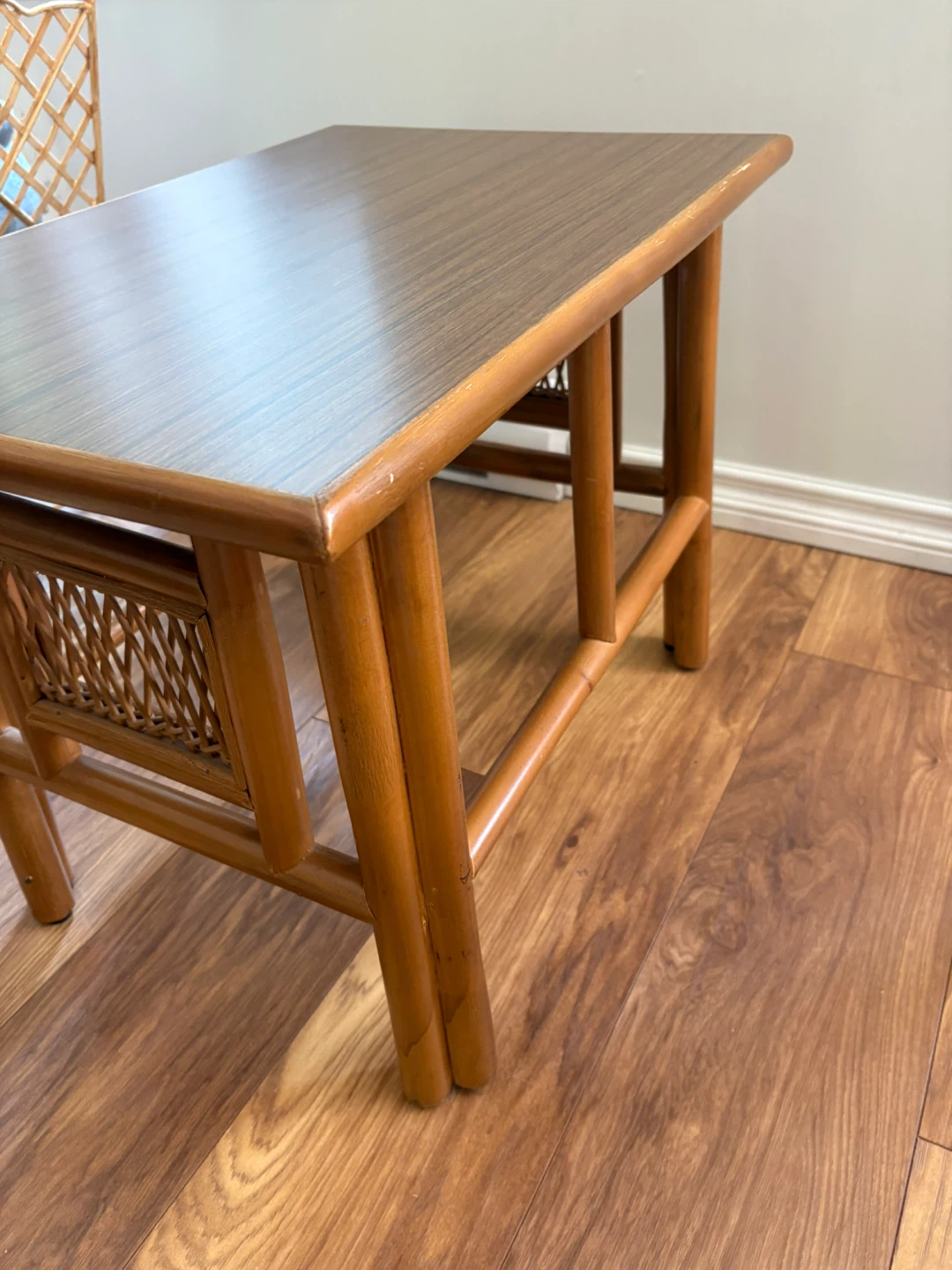 Vintage Bamboo and Wood Side Table