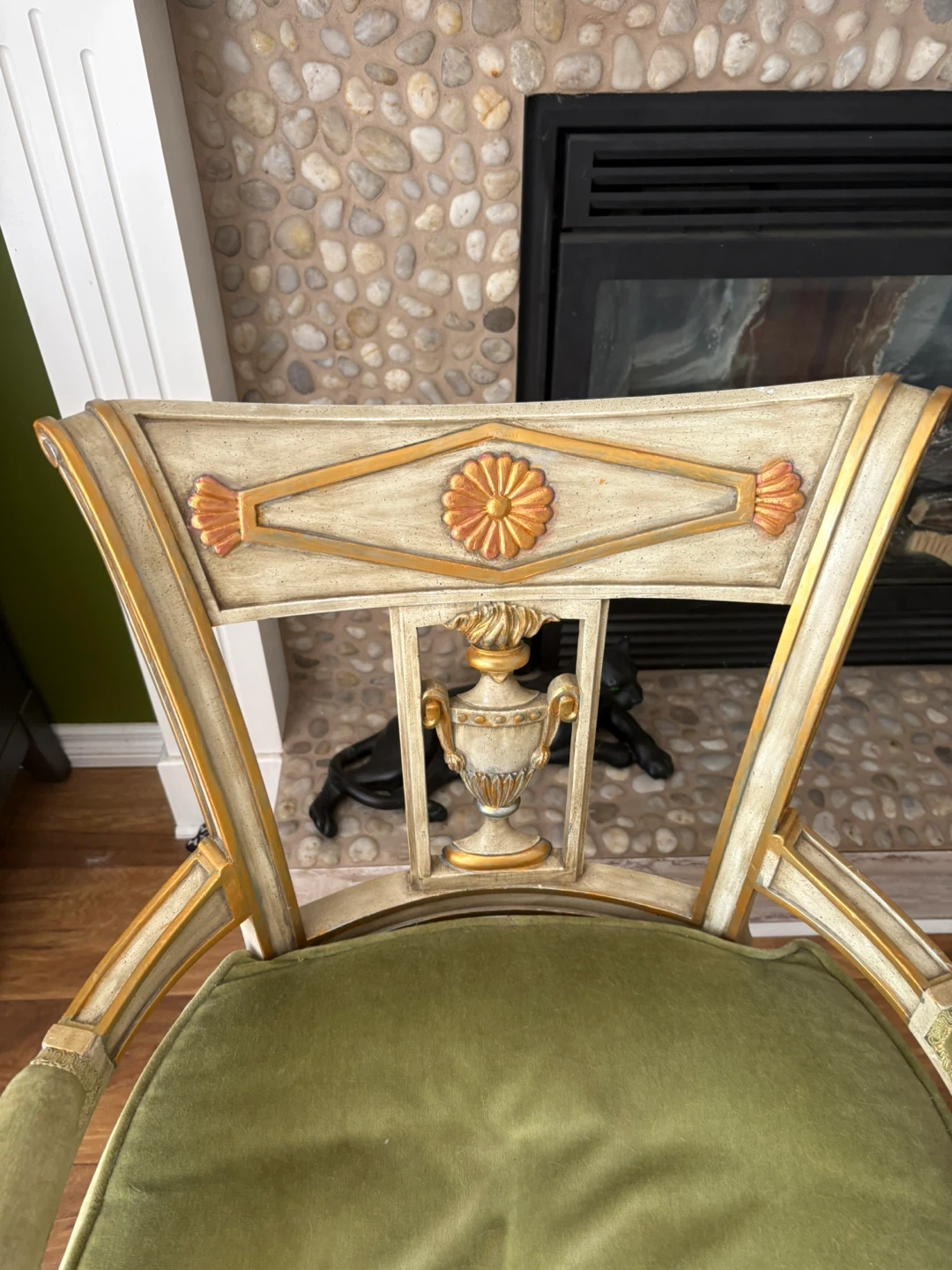 Antique  Accent Chair - Green Velvet Upholstery