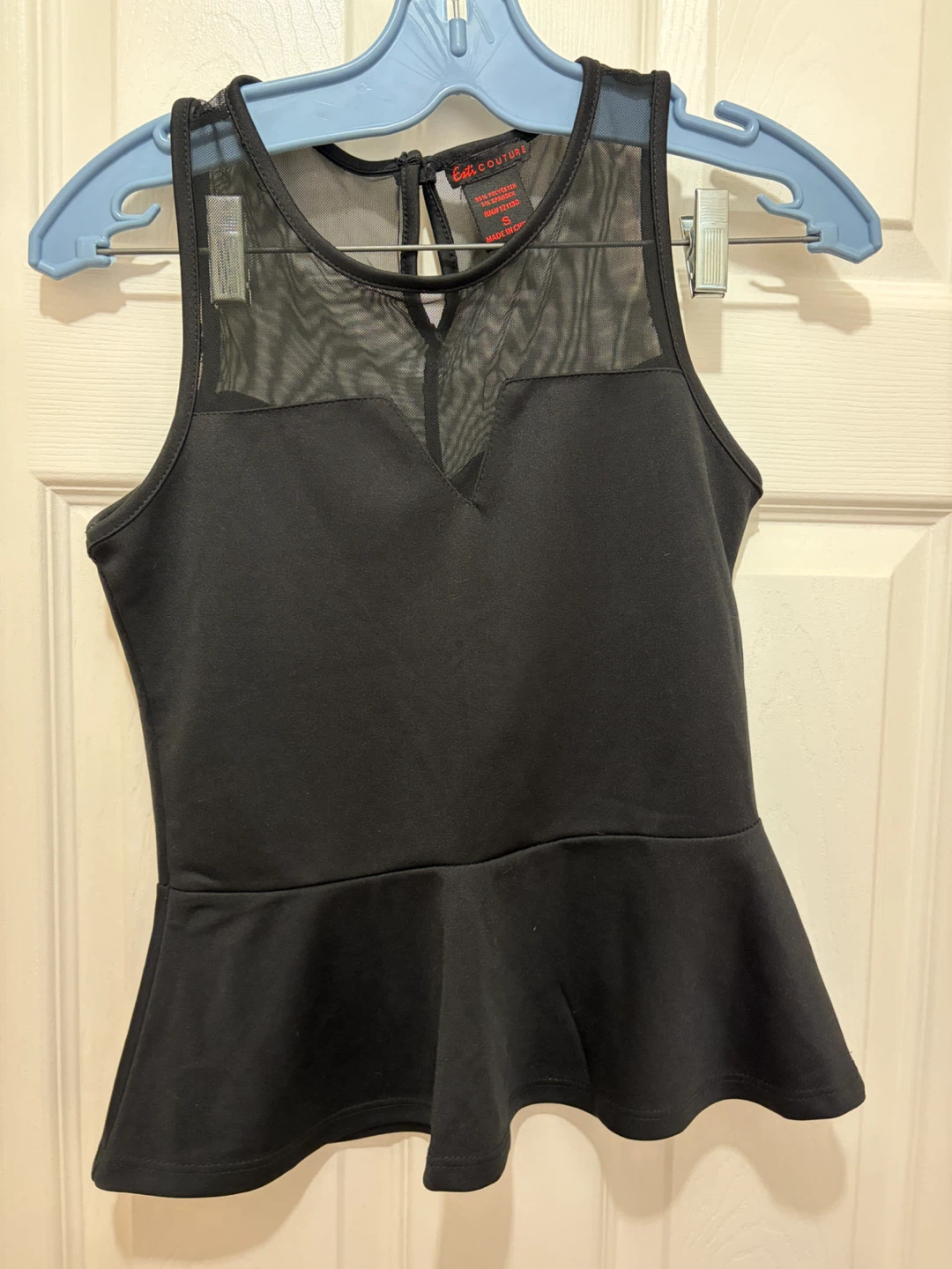 Estelle Couture Black Mesh Peplum Top Size S