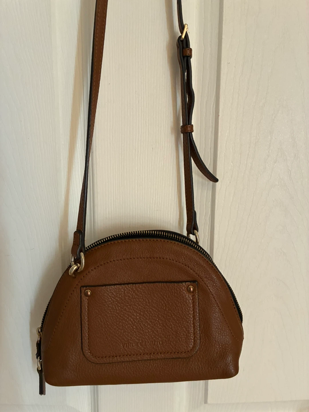 Vince Camuto Brown Leather Dome “Katja” Crossbody Bag