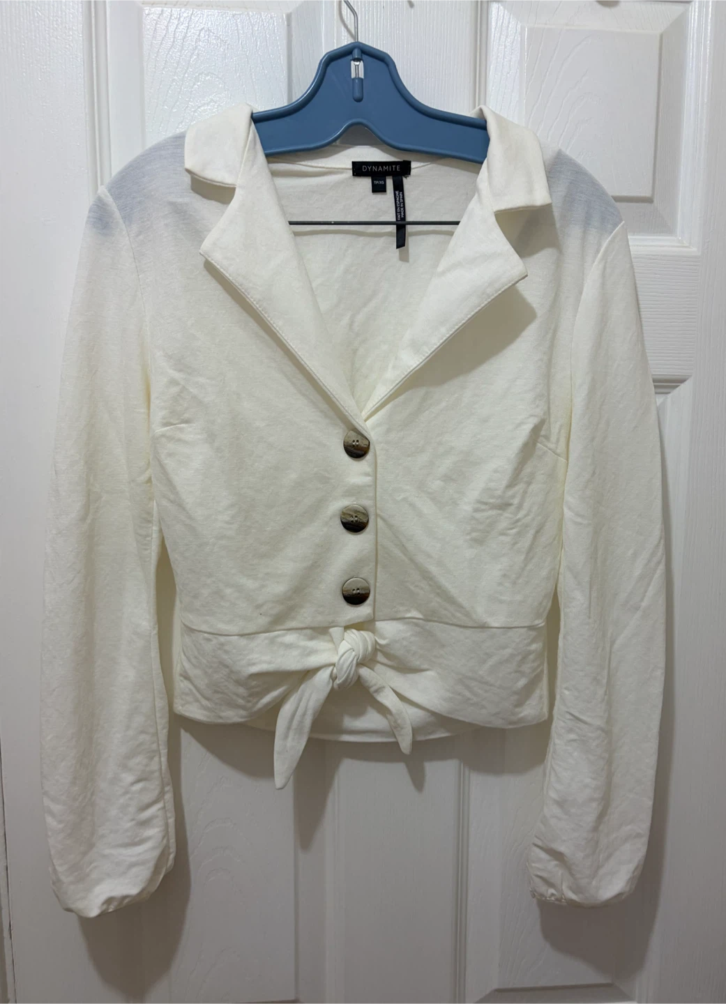 Dynamite White Cropped Blazer with Tie Front Size XS