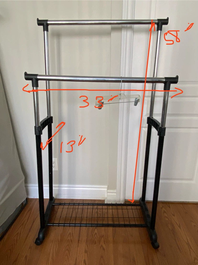 Double Rail Rolling Garment Rack with Shelf