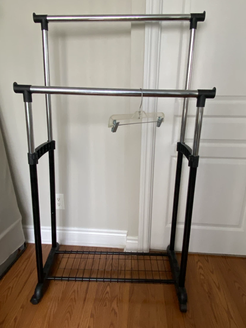 Double Rail Rolling Garment Rack with Shelf - photo 2
