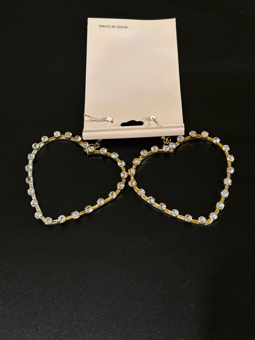 Heart Hoop Earrings with Rhinestones