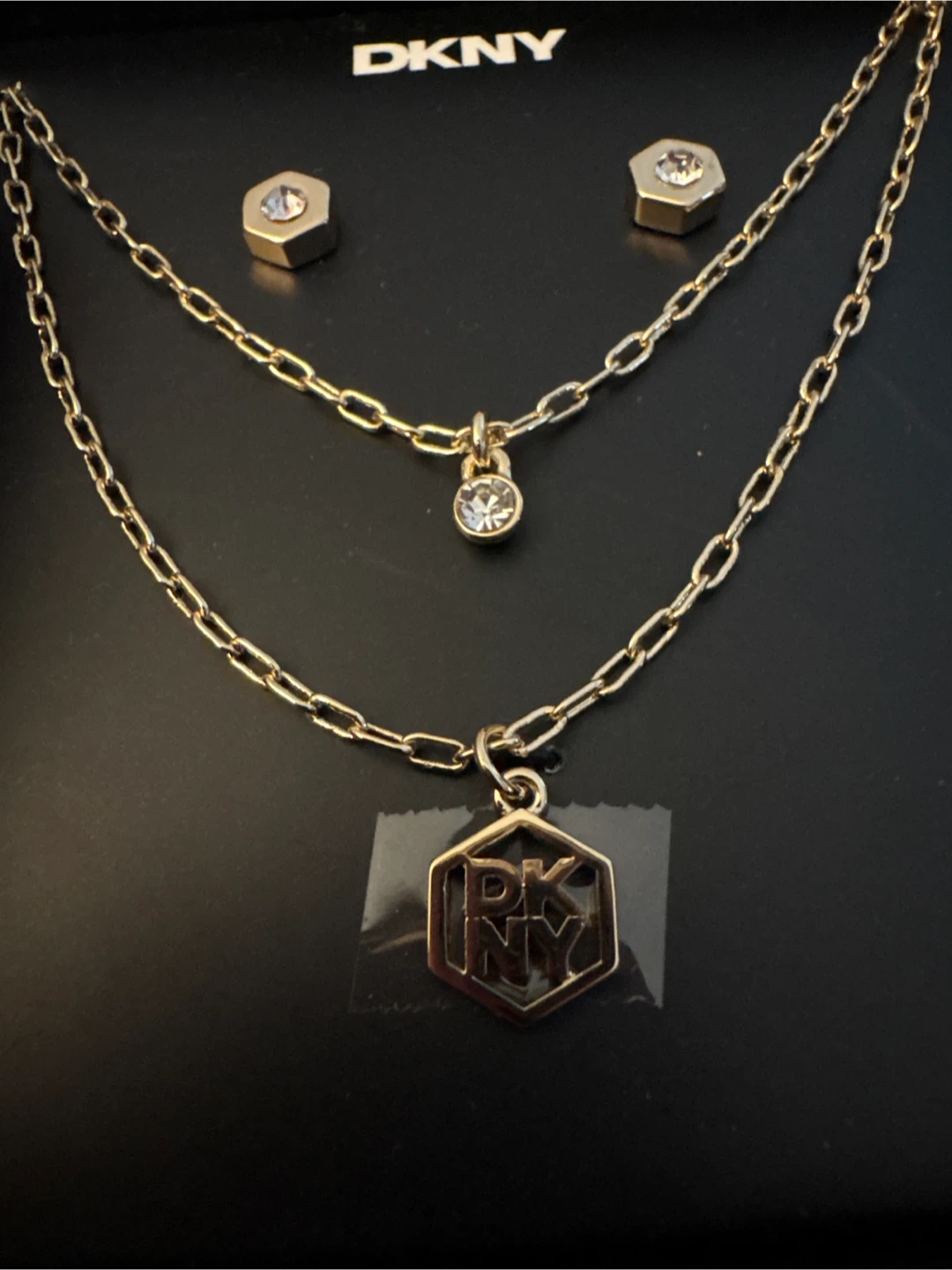 DKNY Gold-Tone Layered Necklace and Stud Earrings Set - photo 3