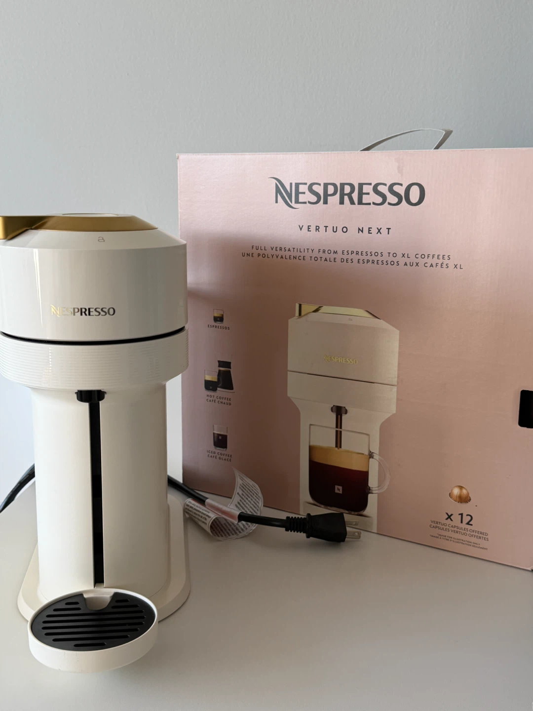 Nespresso Vertuo Next Coffee Machine - White & Gold